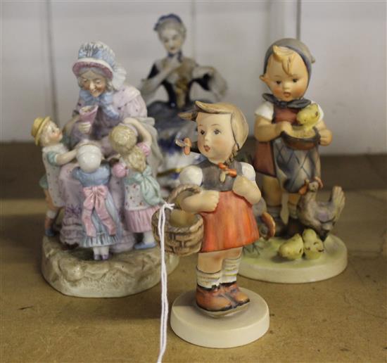 2 Hummel figures, 2 continental porcelain groups